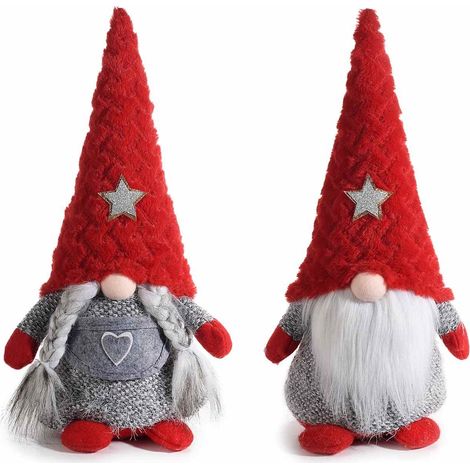 Babbo e Mamma Natale da Vetrina in Stoffa e Pelo - Set da 2 Decorazioni (1/2)