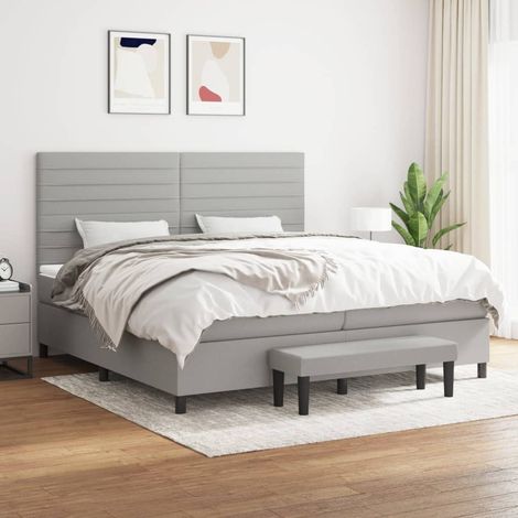 Lit à sommier tapissier avec matelas - Cadre De Lit Moderne: King Size - Lit Double - Gris clair 200x200cm Tissu Chic-986707 (1/5)
