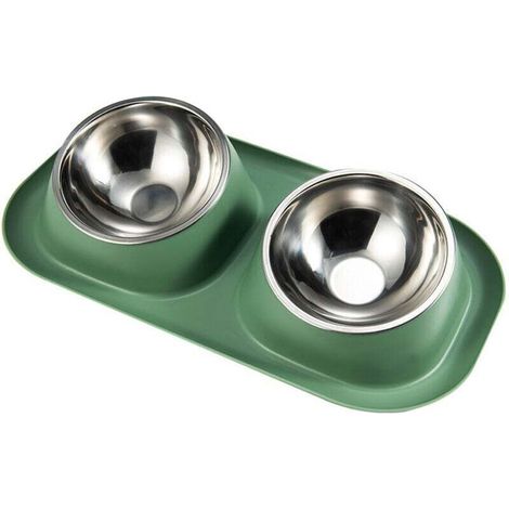 Gamelle pour chat en acier inoxydable inclinable à 15° avec support coulissant, adaptée aux petits chats (verte) (1/4)