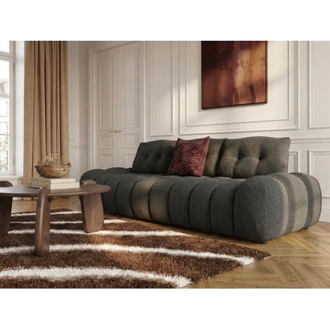 BOBOCHIC - Canapé droit 3 places avec son dossier avance recule APOLLON en tissu bouclette Gris foncé (1/5)