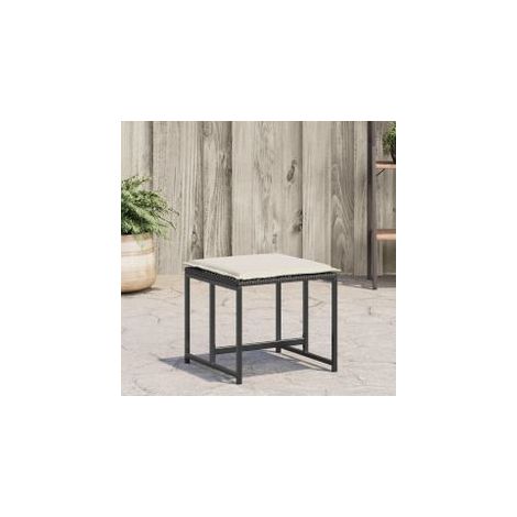 Tabourets de jardin avec coussins lot de 4 noir résine tressée (1/5)