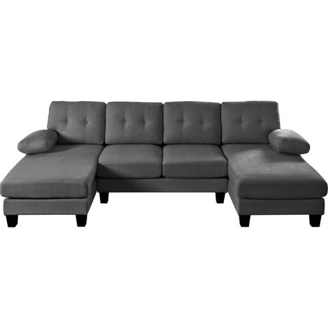 CHICFURN Divano angolare a U 268x128x84 cm in ciniglia grigia, chaise longue e contenitore (1/5)