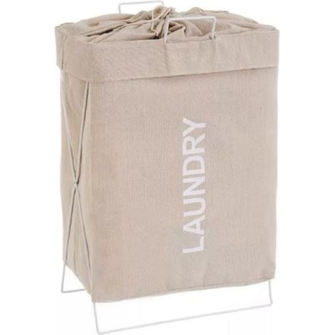 Cesto portabiancheria da bagno - Misure 38,5x24x60 cm - Cesta pieghevole in tessuto e telaio in alluminio per biancheria - Beige (1/5)
