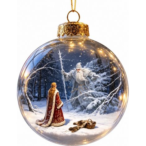 Boule à neige lumineuse 3D en acrylique transparent, motif colombe blanche, pomme de pin et sapin de Noël à suspendre (1/5)