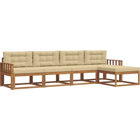 Conjunto de sofás de exterior con cojín 5 pcs Natural y Beige vidaXL (1/5)