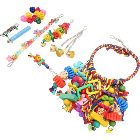 Ensemble de 17 balançoires colorées et amusantes pour cage à oiseaux, adaptées aux perroquets, aux perruches ondulées, aux calopsittes et aux conures. (1/5)