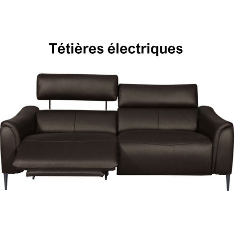 Canapé 3 places avec 2 relax en 100% tout cuir épais de luxe italien avec 2 relax électriques et 2 têtières électriques, MILAN, chocolat (1/5)