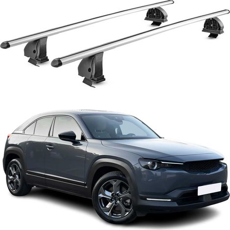 OMAC Barres de toit transversales en aluminium pour Mazda MX-30 2020-2026 – TÜV / DIN 75302:2019 – Antivol inclus – Charge max 75 kg – 2 barres – Gris (1/5)