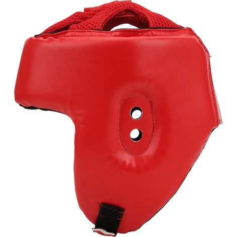 Casque de boxe en cuir PU, réglable, avec protection de tête, pour l'entraînement de kickboxing et de défense, rouge, grande taille.