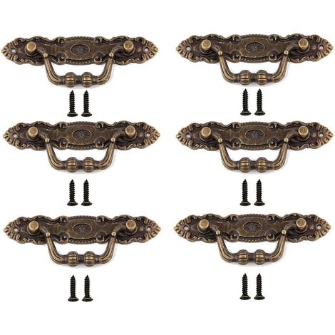 6 Pieces Vintage Zinc Alloy Drawer Pulls Handles, Come with 12 Screws, Zinc Alloy Cabinet Handle, for Furniture Cabinets, Wardrobes, Dressers, Wooden Boxes