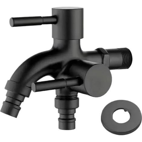 Dual outlet tap for washing machine, dual control tap, patio tap (black)High quality enhances quality of life. (1/5)