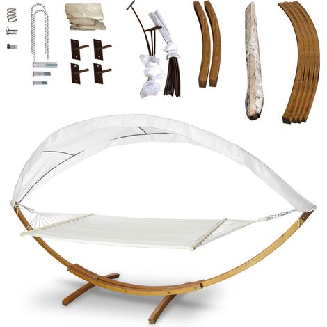 SWANEW Amaca con supporto - Struttura in legno - Bianco - 205 x 150 cm - Tessuto in policotone