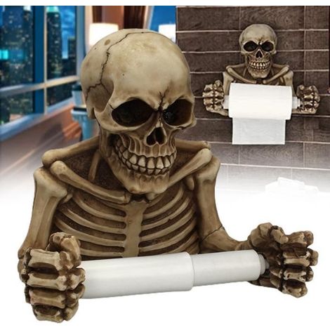 Totenkopf-Retro-Halloween-Toilettenpapierhalter, Wandmontage, Aufbewahrungsregal für Toilettenpapierrollen (1/4)
