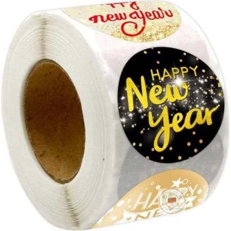 Autocollants - 500 Pièces - Bonne Année - Enveloppe Ronde - Décorations Colorées (1/4)