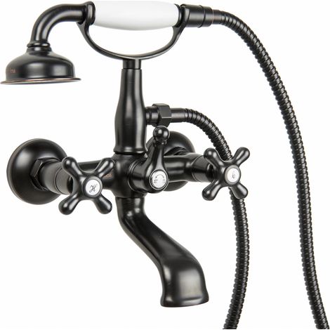 PaulGurkes Robinet de baignoire rétro noir mural style nostalgique avec douchette