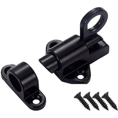 Verrou de porte à barillet coulissant, 1 loquet de verrouillage en alliage d'aluminium noir, petit loquet de sécurité à ressort épais pour porte de salle de bain