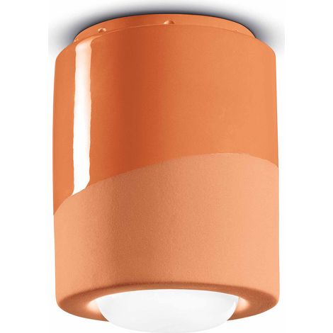 Plafoniera Piccola Vintage Decò Pi Ceramica Arancio Pesca 1 Luce E27 (1/3)
