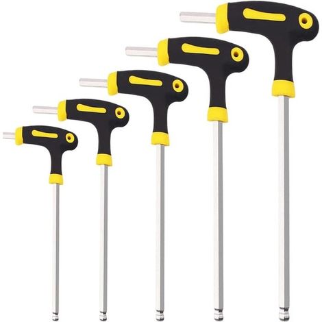T-Griff-Inbusschlüsselsatz mit Kugelkopf, metrische Größen 2,5/3/4/5/6 mm, langlebig und ergonomisch gestaltet. (1/5)