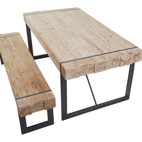 Esszimmergarnitur HHG-895, Esstisch + 1x Sitzbank, Tanne Holz rustikal massiv MVG-zertifiziert naturfarben 180cm (1/5)