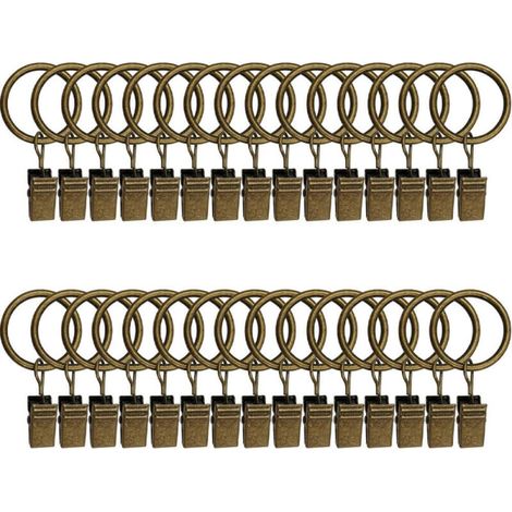 Anneaux de rideaux avec clips métalliques - Convient à toutes les tringles à rideaux - Diamètre intérieur 32 mm - Bronze - 30 pièces (1/4)