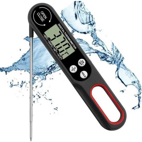 Lebensmittelthermometer – Fleischthermometer – Küchenthermometer – mit großem LCD-Display und klappbarer Sonde – Schwarz (1/5)