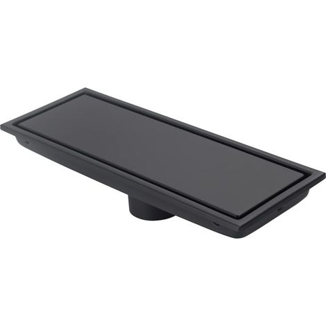Caniveau de douche linéaire noir - avec grille d'insertion pour carrelage - Couvercle amovible dissimulé - 10 x 20 cm - Noir (1/4)
