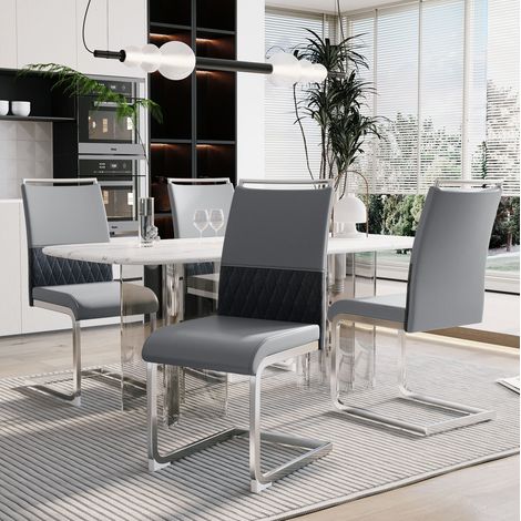Pack de 4 sillas de comedor, respaldo alto acolchado en PU y lino, gris HAVRYA (1/5)