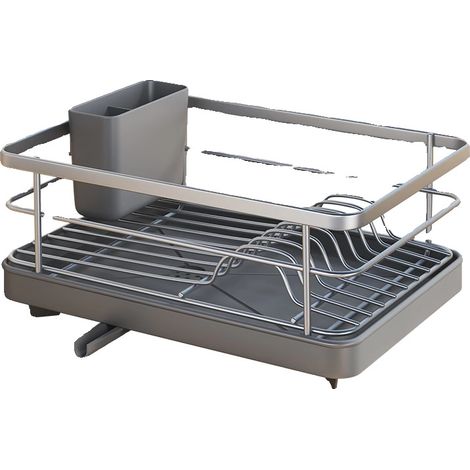 Égouttoir avec bac de récupération - Égouttoir - Rangement de cuisine - Égouttoir à ustensiles de cuisine - Acier au carbone - Gris (1/5)