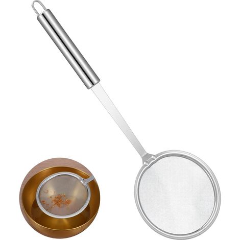 Cucchiaio chiuso da 10 cm, acciaio inossidabile, colino da cucina, maglia fine, resistente al calore, manico lungo, cucchiaio grande, filtro, schiumarola, sgrassatore, schiuma, olio e zuppa (1/5)