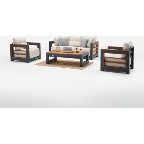 Garten-Set aus Aluminium und Holz mit Beistelltisch Larix