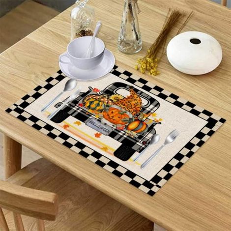 Placemat - Coton Lin - Imprimé Halloween - Isolation Thermique - Pour Décoration de Table de Fête - 42 x 32 cm - Lot de 4 (1/5)