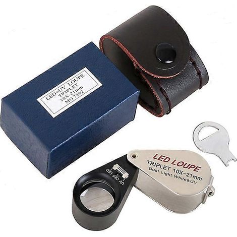 Loupe à bijoux pliable 10x, loupe à métaux avec 6 LED, lampe UV 7 pouces, détecteur de billets, lentille optique en verre, loupe antique (1/5)