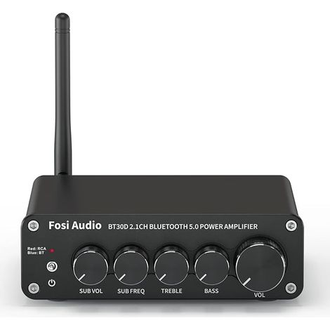 Receptor de Audio Bluetooth 5.0 Amplificador Estéreo 2.1 Canales Mini Amplificador Integrado Clase D 50W x 2+100W para Hogar, Altavoces Pasivos de Exterior/Subwoofer (1/5)