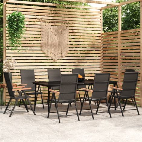 Juego de comedor para jardín 9 piezas negro vidaXL (1/5)