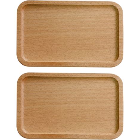 Lot de 2 plateaux en bois massif, plateau de service, plateau de salle de bain, petit plateau rectangulaire, plateau à thé, plateau de table basse (1/5)