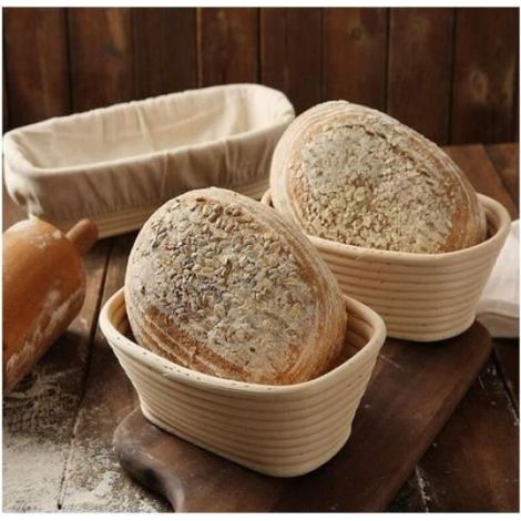 Lot de 2 paniers à pain ovales de 25 cm avec doublure en tissu de lin pour la fabrication de pain artisanale pour boulangers - fy (1/4)