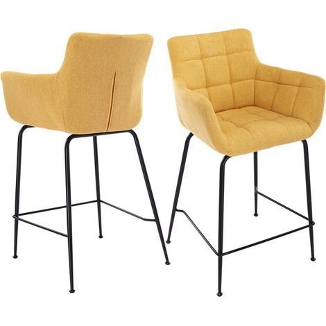 Wahson Tabouret de Bar en Tissu, Lot de 2 Chaise de Bar avec Accoudoirs Chaise Haute Cuisine pour Bar et Cuisine, Jaune