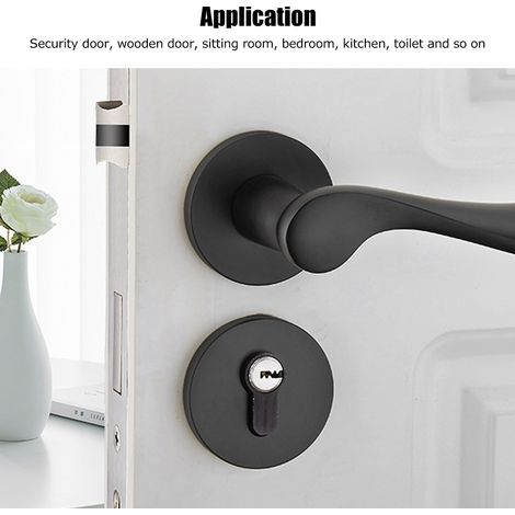 Juego de cerraduras interiores para puertas y sistema de llave de aluminio – Carcasa negra con 3 llaves para puertas con un grosor de 3,5 a 4,5 cm. (1/5)