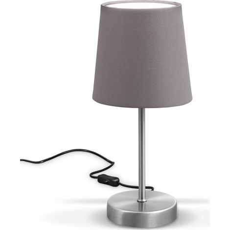 Lampe de chevet avec interrupteur à câble, douille E14, abat-jour en tissu, lampe de bureau, lampe de table, lampe de chevet chambre, lampe chevet, 30,8x10 cm, nickel mat (1/5)