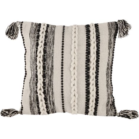 EGLO LIVING Kissen Chevery, Couch Zierkissen Industrial Vintage, Dekokissen handgemacht aus Baumwolle, Wolle und Polyester in creme und schwarz, Kissenbezug mit Inlett, Sofakissen 45x45 cm (1/4)