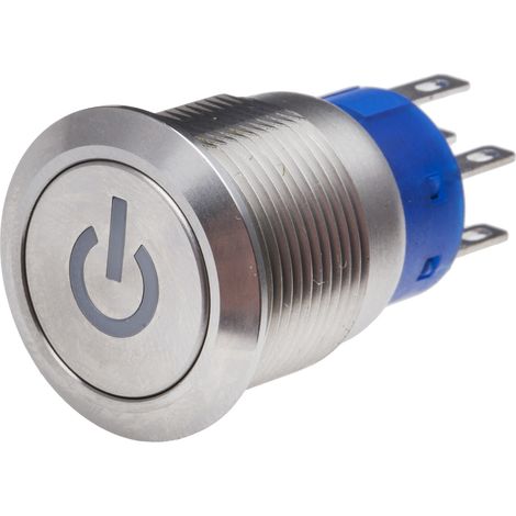 Bouton-poussoir, Verrouillable lumineux, LED Jaune, 5 A, Argent, Montage panneau 12V ( Prix pour 1 ) (1/2)