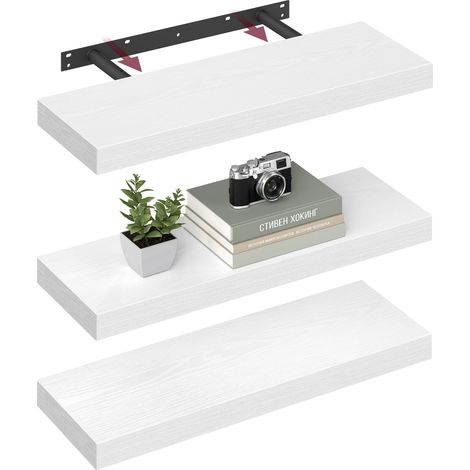 Étagères Murales, Lot de 3, Tablettes Flottantes, 20 x 60 x 3,8 cm, Étagères Suspendues pour Cadres Photo, Décoration, Rangement pour Salon, Bureau, Cuisine, Blanc Neige (1/5)