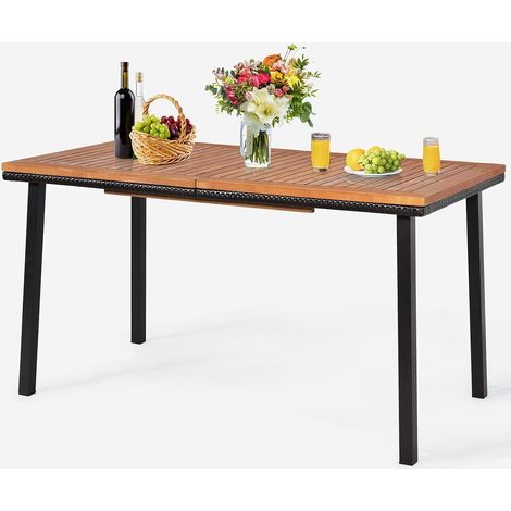 Goplus – Table de jardin en acacia massif FSC avec trou de parasol – Dimensions 140x75x76 cm – Charge maximale 160 kg – Pour 6-8 personnes - 140Lx75lx76H