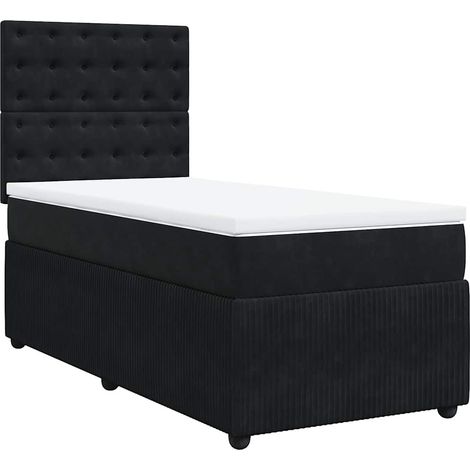 Maison Exclusive - Sommier à lattes de lit avec matelas Noir 90x190 cm Velours (1/5)