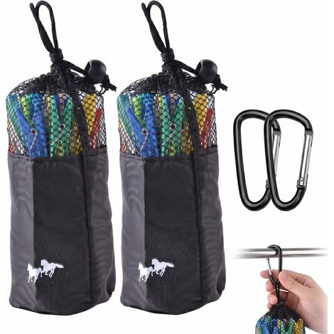 Lot de 2 Sac Pince a Linge avec Mousqueton, Panier Pince à Linge Suspendre en Polyester avec Cordon de Serrage, Sac de Rangement pour Epingles à Linge et Petits Objets, Noir (1/5)