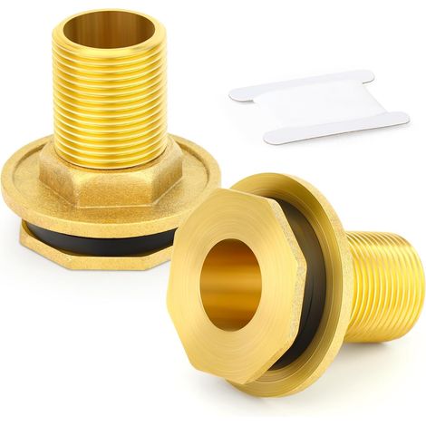 2 pièces 3/4" BSP mâle fileté Adaptateur de raccord de réservoir d'eau en Laiton Robuste avec Anneau en Caoutchouc pour citernes pluviales, Aquariums, baignoires (1/5)