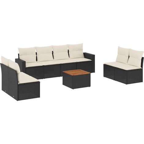 Set Divani da Giardino 9 pz con Cuscini Nero in Polyrattan vidaXL (1/5)