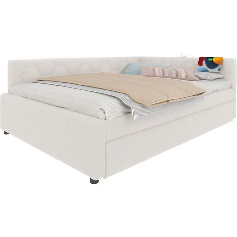 Letto daybed 140x200 cm con letto estraibile, lampada da comodino, porte USB e Type-C, struttura MDF bianca per camera bambini - CHICFURN (1/5)