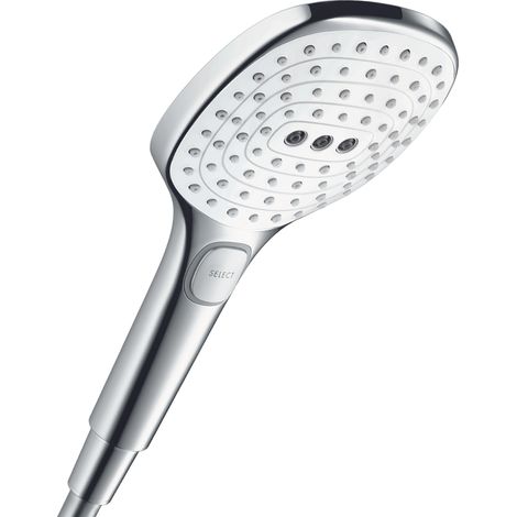 Hansgrohe Raindance Select E - Alcachofa de ducha 120, 3 chorros, EcoSmart 9 l/min, blanco/cromo 26521400 (1/2)