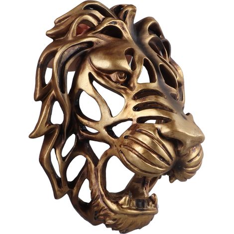 Tête de lion décorative murale en résine, sculpture réaliste de tête de lion pour salon, art mural suspendu (1/5)